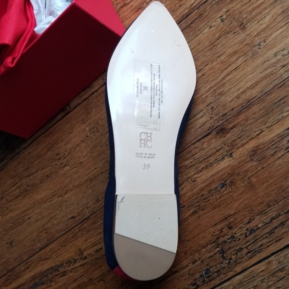 CAROLINA HERRERA Navy Blue and Red Flats - Picture 6 of 8